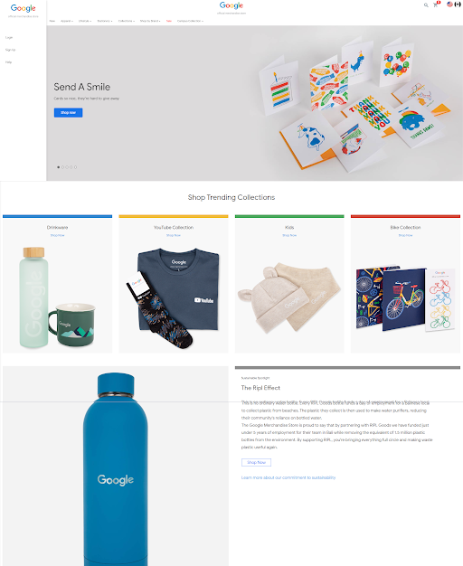 Original Google Merchandise Store homepage - Before redesign