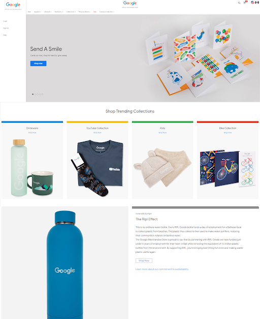 Improved Google Merchandise Store homepage design - After redesign